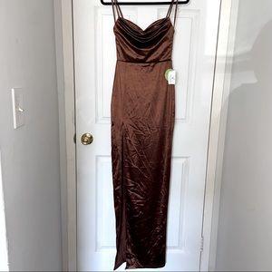 Windsor Long Brown Satin Dress XS
